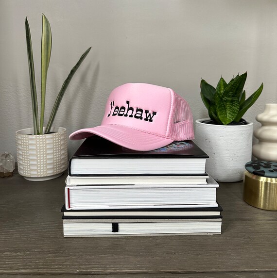 White and Black Yee Haw Trucker Hat Pink Embroidery Mesh Back Adjustable NWT Yeehaw Pink and Black Embroidered Trucker Hat - Etsy main image 3