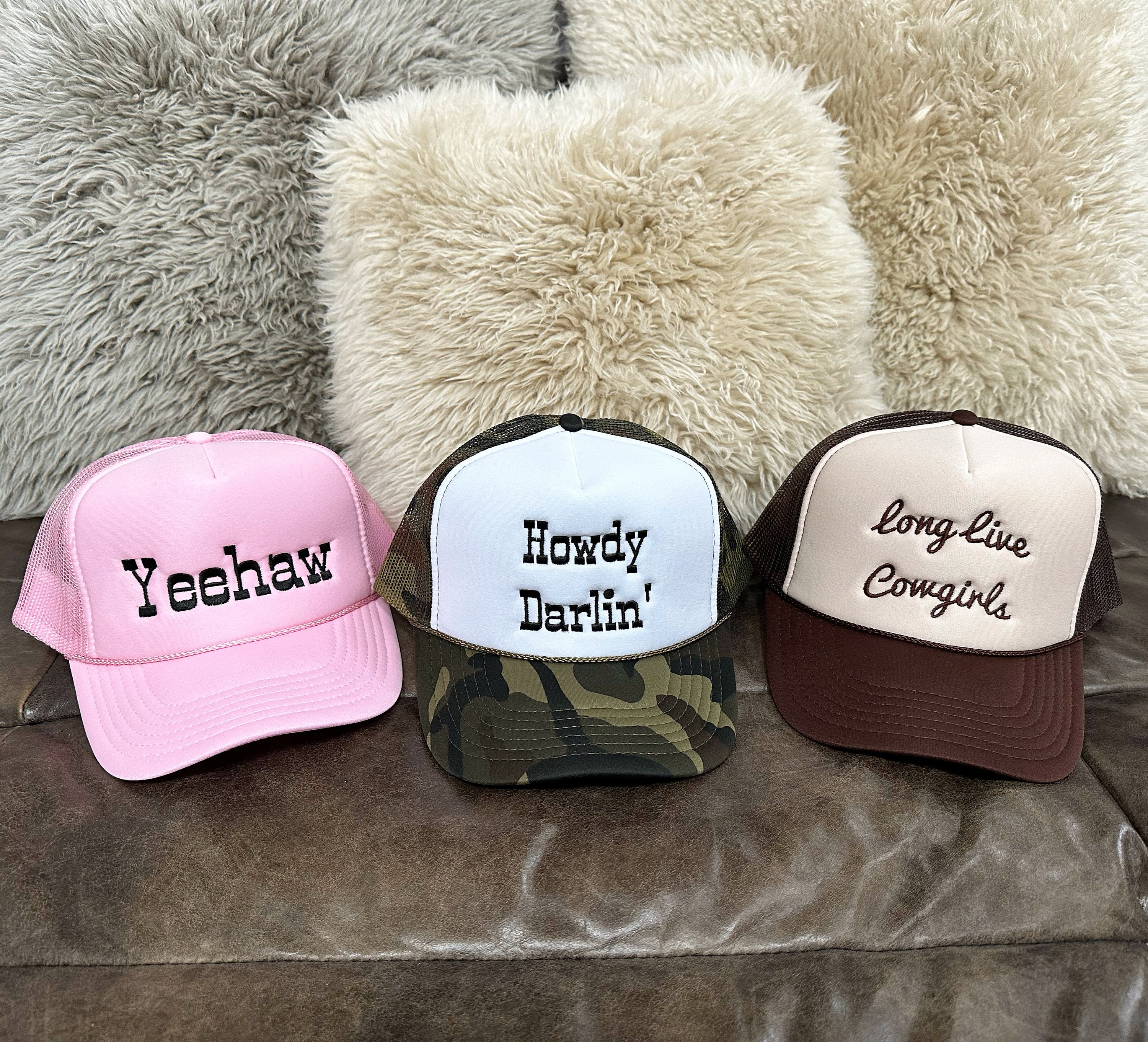 Yeehaw Pink and Black Embroidered Trucker Hat - Etsy display picture 3