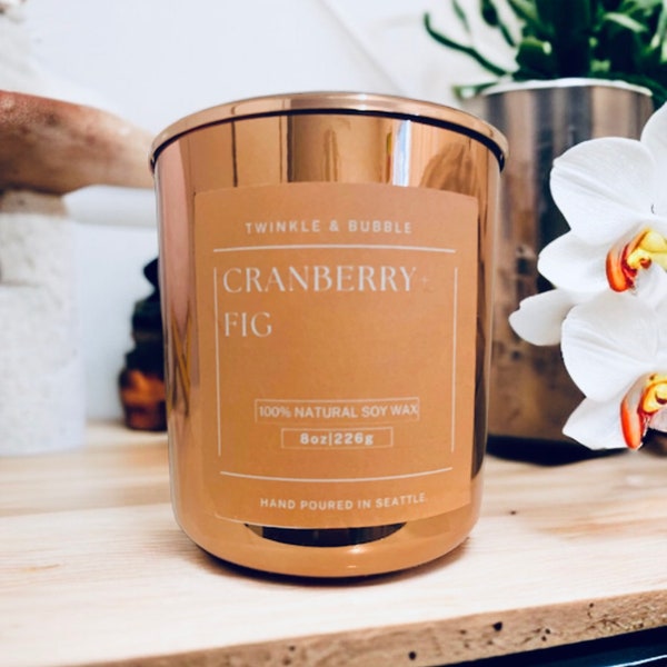 Cranberry + Fig Soy Wax Candle | Handmade| Personal Gift For Her| Gifts-for-women| Single Crackling Wooden Wick| Copper holder