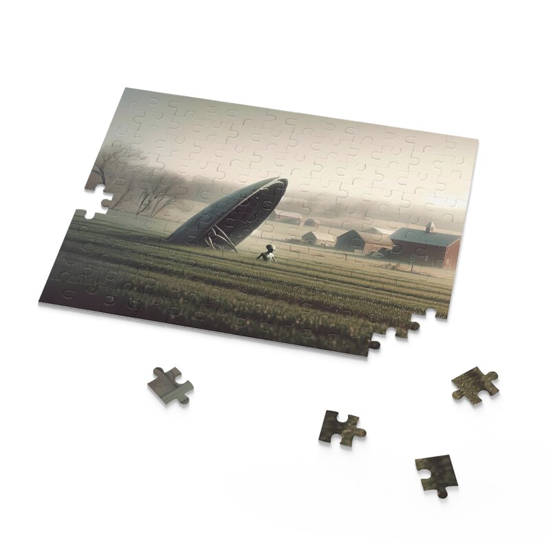 Alien Encounter at Dawn Jigsaw Puzzle Mysterious UFO Crash in Rustic