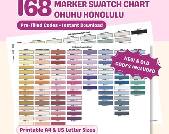 Honolulu Marker Swatch Chart, 168 Colors, New & Old Codes (Digital Download)
