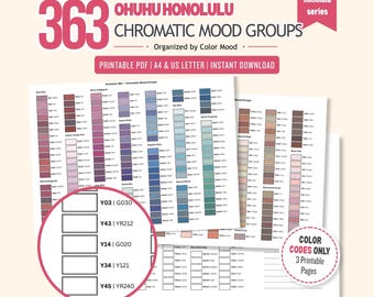 Ohuhu Honolulu 363 Marker Swatch Chart, Chromatic Mood Groups (PDF Download)