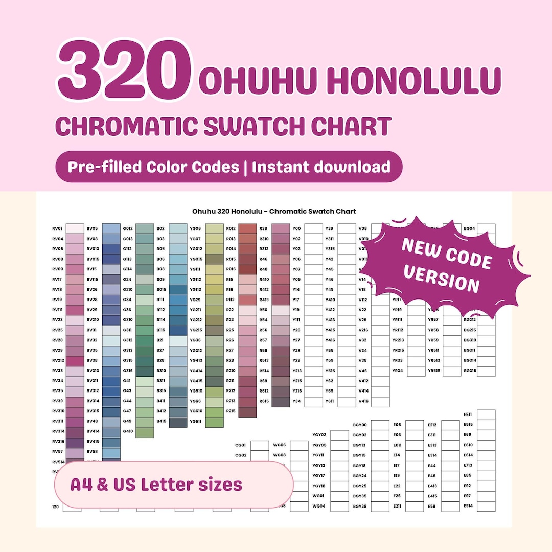 320 Color Code Ohuhu Honolulu 320 Colors Chromatic Swatch Chart (new Code Version ...