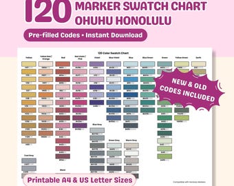 Ohuhu Honolulu Marker Swatch Chart, 120 Colors, New & Old Codes (PDF Download)