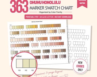 Ohuhu Honolulu Marker Swatch Chart, 320 Colors, Chromatic (Digital Download)