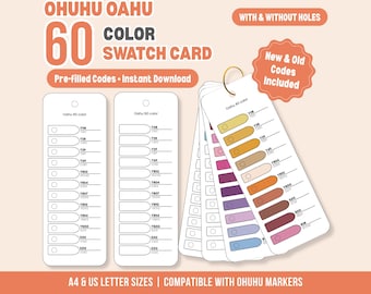 Ohuhu Oahu 60 Color Swatch Cards, Marker Tracker PDF (Digital Download)