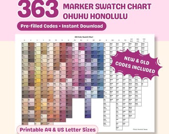 Ohuhu Honolulu 363 Marker Swatch Chart, New & Old Codes (Digital Download)