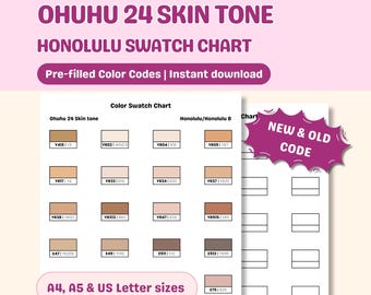 Ohuhu 24 Skin Tone Swatch Chart, Marker Color Tracker (Digital Download)