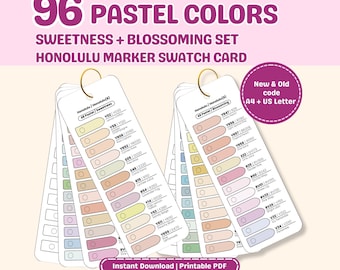 96 Pastel Marker Swatch Cards (Sweetness + Blossoming), Honolulu Color Chart (Digital PDF)