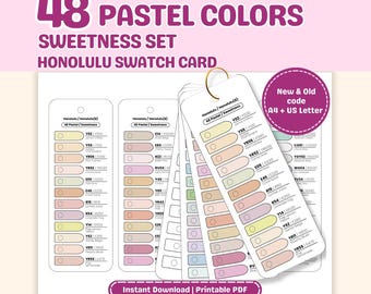 48 Pastel Marker Swatch Cards, Sweetness Set, Honolulu Color Chart (Digital Download)