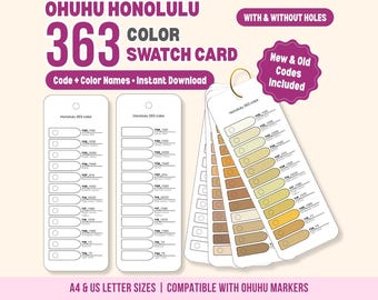 Ohuhu Honolulu 363 Marker Swatch Cards, Color Codes Chart (Instant Download)