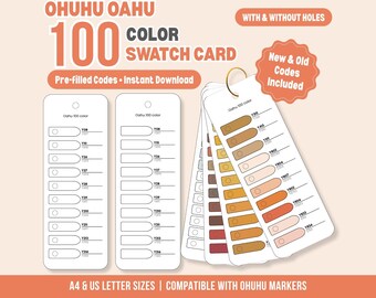 Ohuhu Oahu 100 Color Swatch Cards, Marker Tracker PDF (Digital Download)