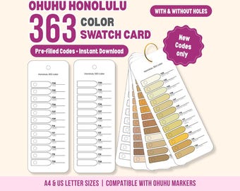 Ohuhu Honolulu 363 Color Swatch Cards, Printable Marker Reference (Digital Download)