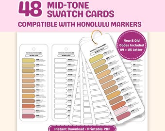 48 Mid-Tone Swatch Cards for Honolulu Markers (Printable PDF)