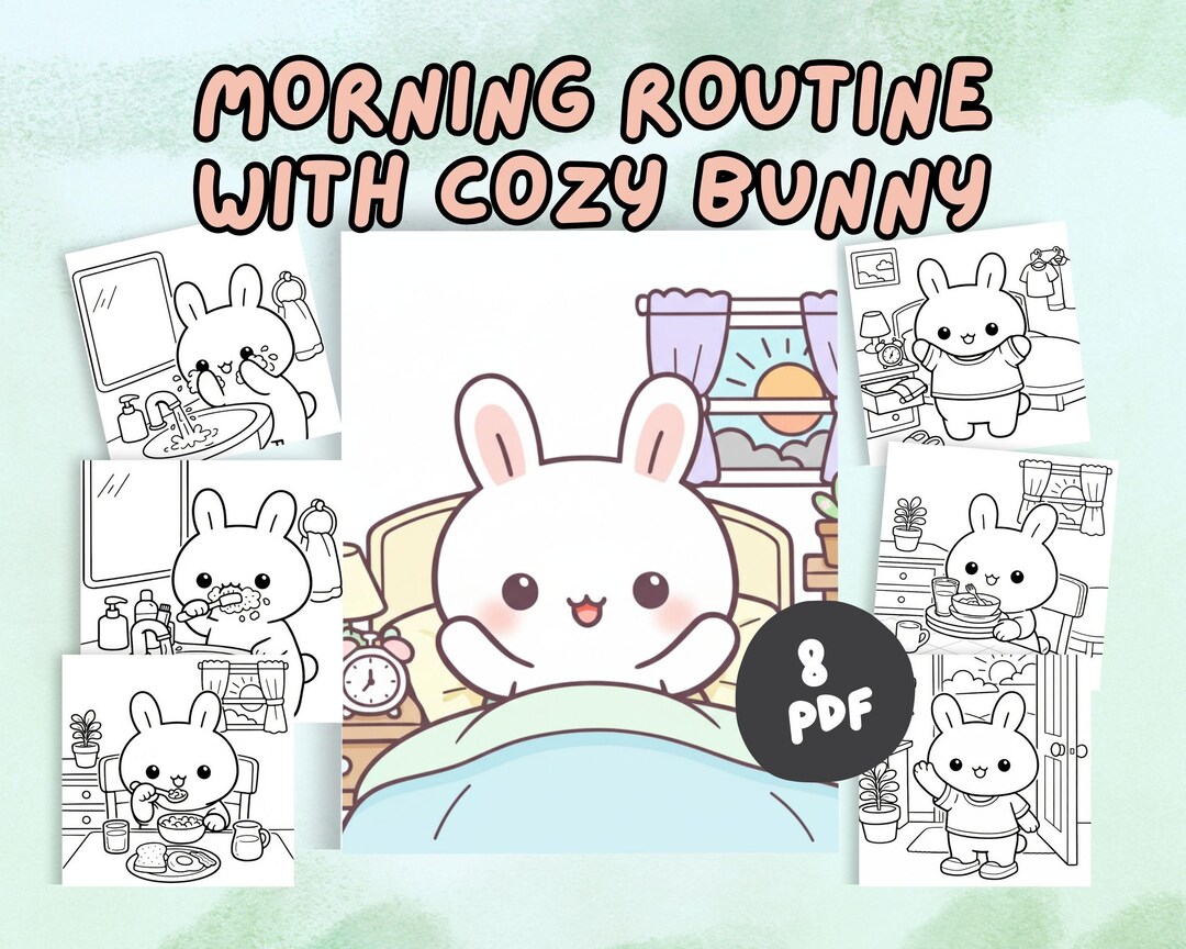 Cozy Bunny Morning Routine | Kawaii Coloring Page PDF | Daily Habits ...