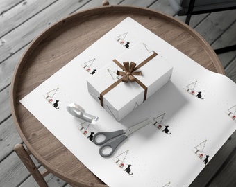 Schwarze Katze und ein Geschenk Weihnachtsgeschenkpapier