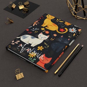 Carnet cartonné personnalisé chat mat - carnet de notes chaton mignon, croquis et gribouillages, cadeau pour amoureux des chats, pages blanches, journal intime, journal de prières