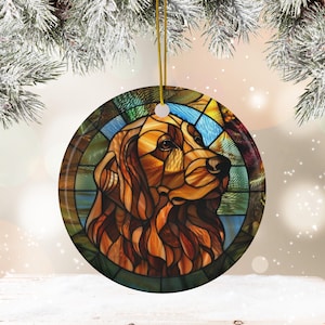 Retriever Dog Stained Glass Print Ceramic Christmas Ornament