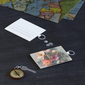Porta-cartões personalizado em couro Saffiano com estampa floral, carteira elegante, porta-nome personalizado, presente perfeito para ela, porta-cartões de visita, presente de fé