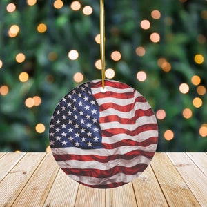 American Flag Circle and Star Shaped Printed Ceramic Ornament, American Ornament, USA Ornament Decor