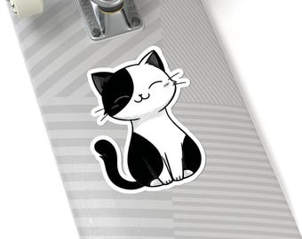 Cute Kitten Sticker | Black and White Cat Decal, Laptop Accessory