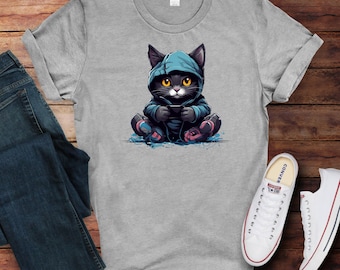 Cat Gamer Unisex T-Shirt, Softstyle Cotton Tee