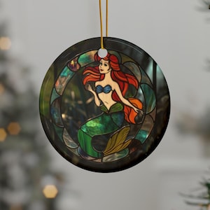 Meerjungfrau-Buntglas-bedruckte keramische Verzierung doppelseitiger Druck, Meerjungfrau-Verzierung, Weihnachtsverzierung