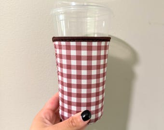 Mocha Gingham Drink Sleeves, Reusable Drink Sleeves, Coffee Sleeves, Cold Drinks, Hot Drinks, Neoprene Drink Sleeves, Beverage Sleeves