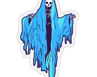 Spooky Skeleton Ghost Sticker - halloween colorful spooky gradient art october car wall book