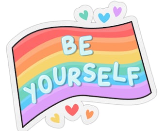 Be Yourself Pride Flag Sticker - lgbtqia+ pride flag cute decor rainbow colorful