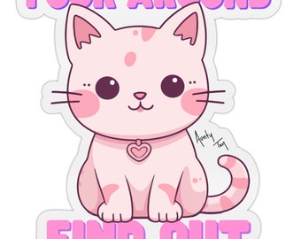 Find Out Cat Sticker - rainbow kitty cute text saying quote meme
