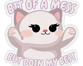 Doin My Best Sticker - cute cat funny quote pink art decor