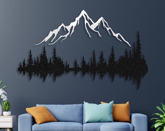 Mountain and Forest Metal Wall Art, Metal Home Decoration, Metal Wall Hanging Hill and Trees Metal Wall Decor, Nature and Forest Decoration,