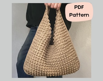 Crochet Bag PATTERN – Bubble Stitches Ribbed Edge Finished, Bindle Tote Inspired Statement Piece, Easy to Make with Pictures Instructions
