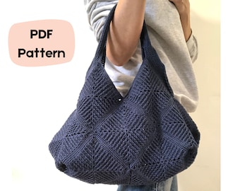 Crochet Granny Square Tote Bag PATTERN – Great Hobo Style Handbag, Timeless Aesthetic and Contemporary, Easy to Follow with Pictures & Video