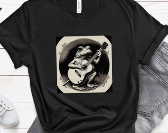 Frog Playing Guitar, acoustic guitar, frog, frog guitar, frog playing guitar, frog shirt, frog t-shirt, graphic tee, guitar, guitar player