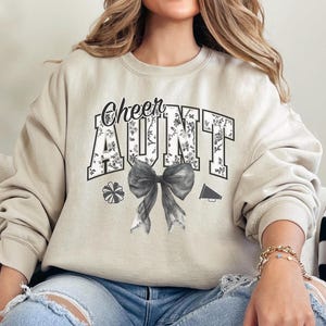 Coquette Cheer Aunt, Cheer Aunt Sweatshirt, Toile Varsity Aunt, Varsity Cheer Shirt, Cheer Aunt Shirt, Cute Bow Cheer Gift, Trendy Auntie