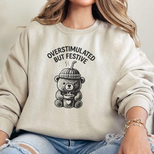 Christmas Teddy Bear Sweatshirt, Glass Bear Cup Sweater, Coffee Lover Crewneck, Cute Holiday Bear Top, Festive Winter Graphic Shirt