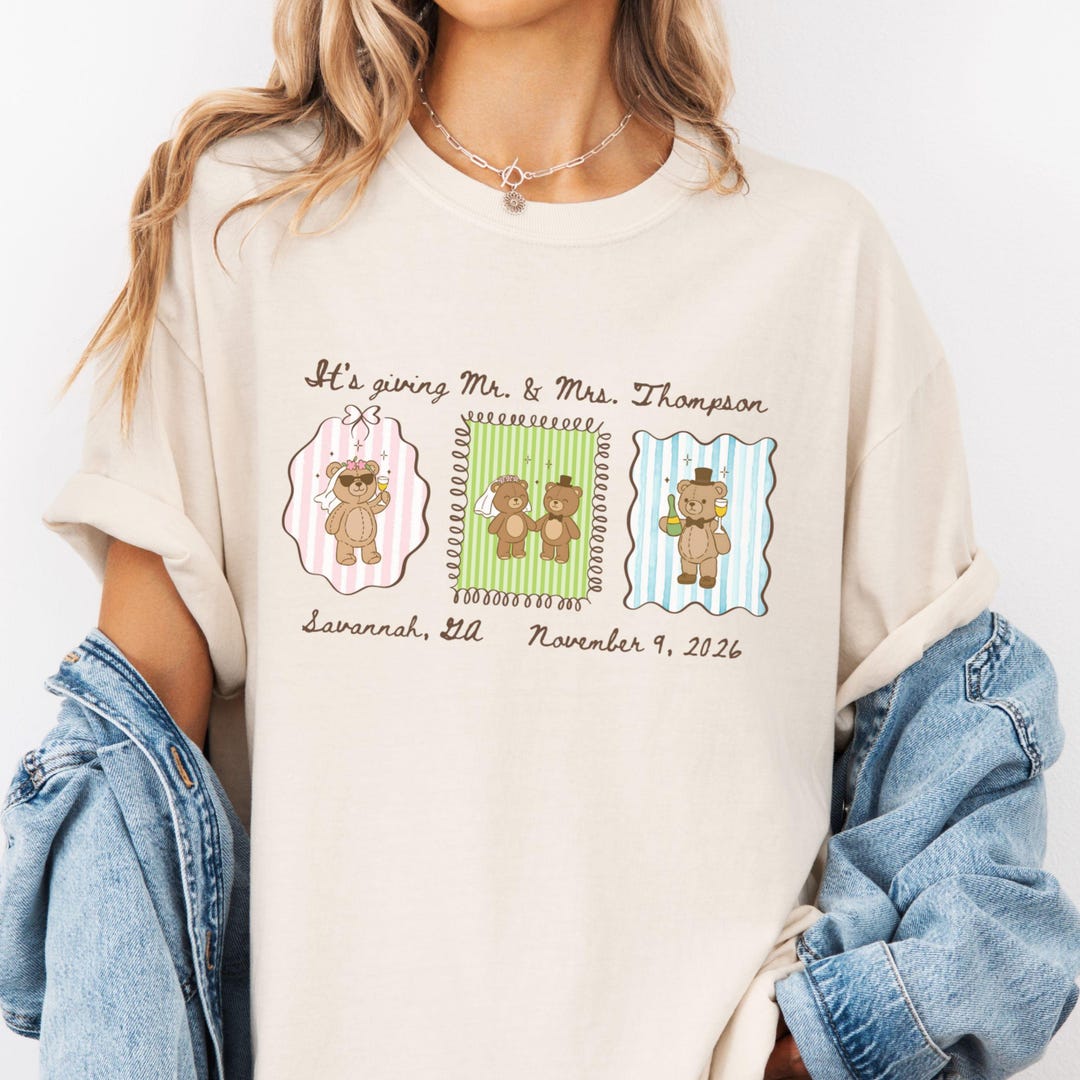 Custom Comfort Colors Wedding Tee, Bride Teddy Bear Personalized Shirt ...