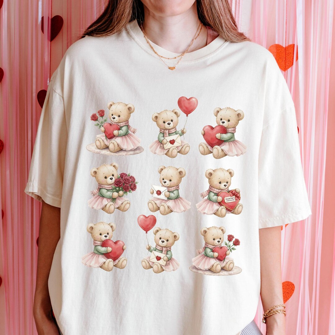 Comfort Colors Valentine Teddy Bear Shirt, Cute Valentines Day Tshirt ...