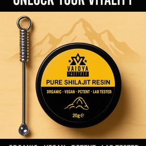 Pure Shilajit Resin 20g. Minimum 60% Fulvic Acid, Potent, Lab Tested, 85+ Minerals, Vegan, Non-GMO, Organic, Anti-oxidant, For Men & Women