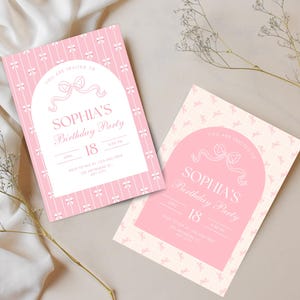 Plantilla editable de invitación de cumpleaños para adolescentes, estética rosa coqueta, 2 variaciones de diseño, invitación digital de cumpleaños para niña, plantilla para fiesta de dulces 16