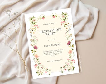 Floral Retirement Party Invitation: Editable Garden Party Template (Digital Download)