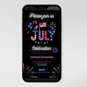 July 4th Invitation with Fireworks | Animated Digital Party Evite | Independence Day BBQ or Bonfire Invite | Instant Download