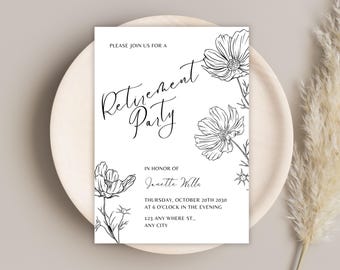 Floral Retirement Party Invitation: Editable DIY Template (Digital Download)