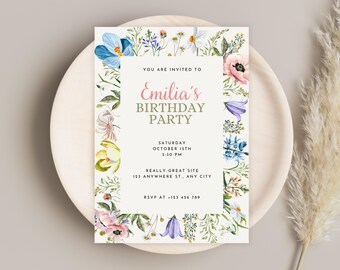 Wildflower Birthday Invitation: Editable Floral Party Invite (Digital Download)