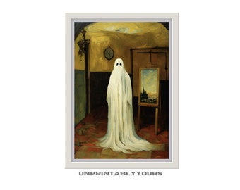 IMPRESIÓN DIGITAL Arte de la pared de Halloween, Van Gogh, Fantasma lindo solitario, Arte espeluznante fantasma vintage, Decoración del hogar de Halloween, Halloween único