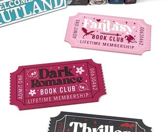 Book Club Ticket Signs | Fantasy, Dark Romance, Thriller Decor (6"x3")