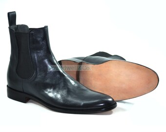 Premium Quality Handcrafted Young Boys' & Men's Genuine Leather Black Chelsea Boots