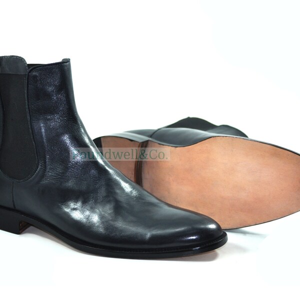 Premium Quality Handcrafted Young Boys' & Men's Genuine Leather Black Chelsea Boots